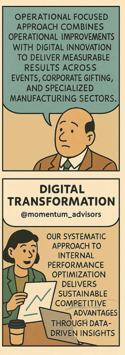 Digital Transformation illustration featuring business professionals discussing technology strategy, automation solutions, and digital innovation initiatives