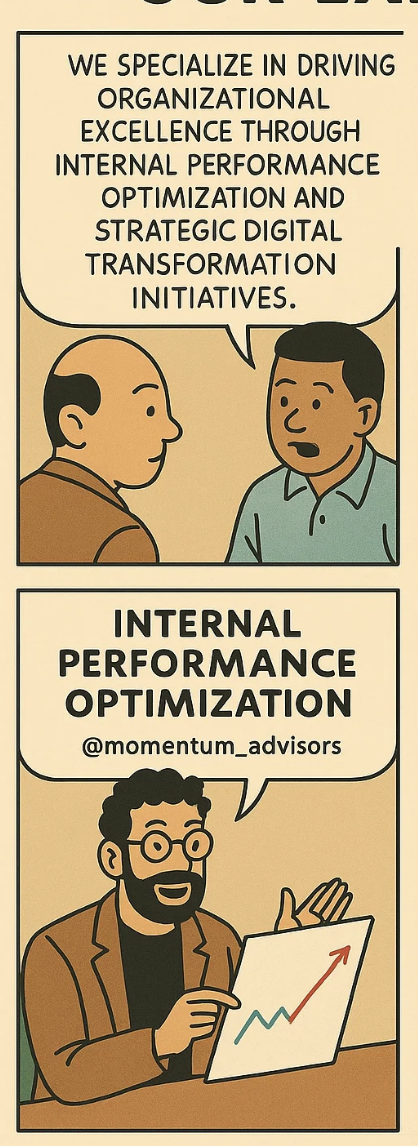 Internal Performance Optimization illustration showing business professionals discussing process improvements, efficiency strategies, and data-driven performance metrics